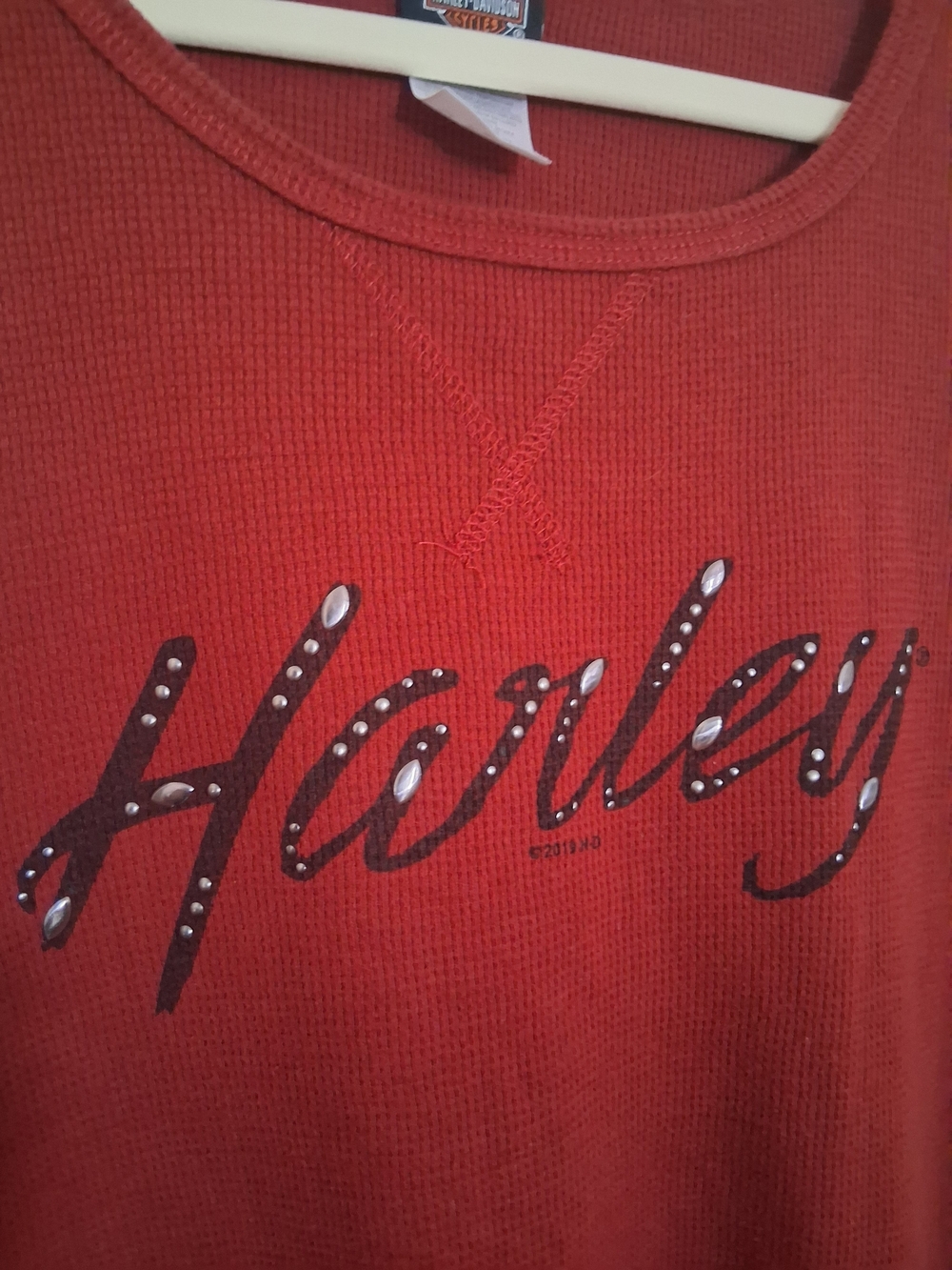 Harley-Davidson Red Waffle-Knit Tank with Script Logo and Stud Accents